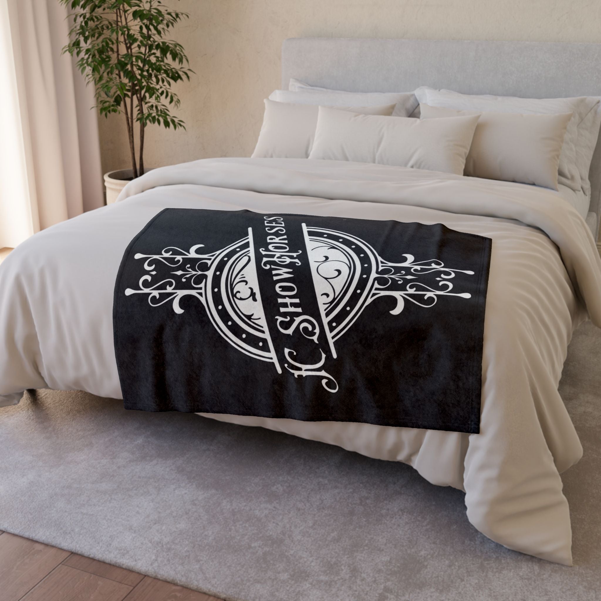 JC Show Horses Soft Polyester Blanket white/blk